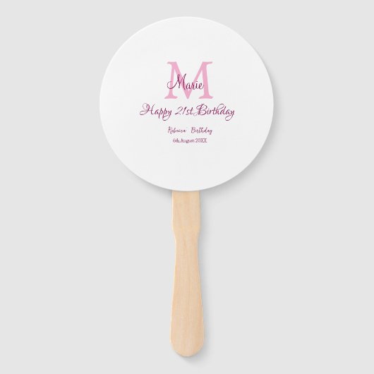 Éventail Joyeux 21e Anniversaire rose ajouter nom monogramm (Devant)