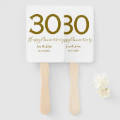 Éventail Joyeux 30e anniversaire nom date golden bold lette (Devant et derrière)