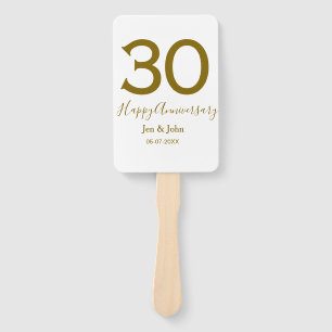 Éventail Joyeux 30e anniversaire nom date golden bold lette