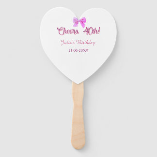 Éventail Joyeux 40e anniversaire nom date mauve rose ruban