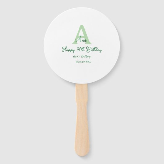 Éventail Joyeux 40e anniversaire vert ajouter nom monogramm (Devant)