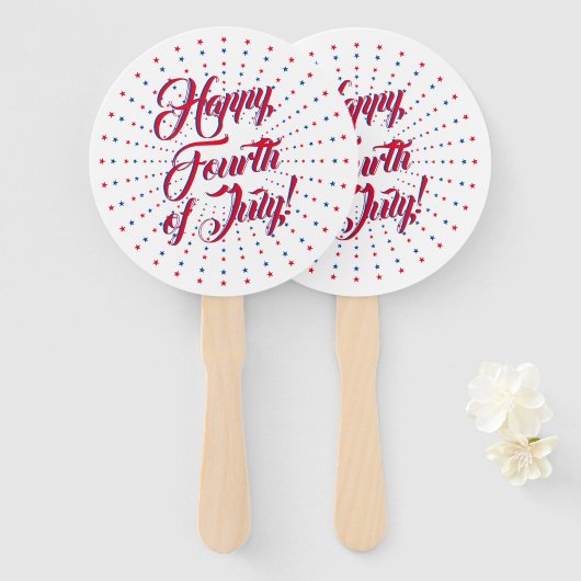 Éventail Joyeux 4 juillet rouge blanc bleu étoiles feu d'ar (Devant et derrière)