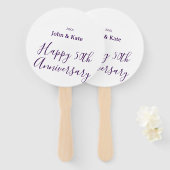 Éventail Joyeux 50e anniversaire nom violet année simple (Devant et derrière)