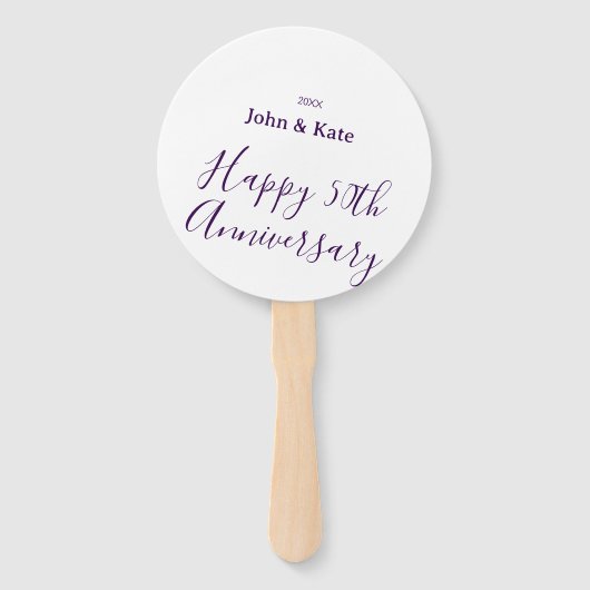 Éventail Joyeux 50e anniversaire nom violet année simple (Devant)