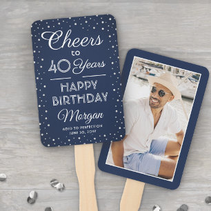Éventail Joyeux Anniversaire Confettis Bleu Nuit et Blanc
