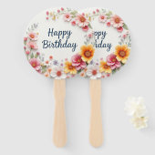 Éventail Joyeux Anniversaire Élégante couronne florale (Devant et derrière)