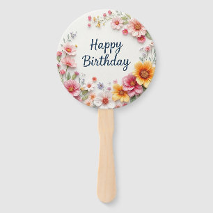 Éventail Joyeux Anniversaire Élégante couronne florale