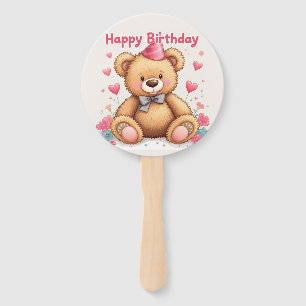 Éventail Joyeux Anniversaire Ourson Mignon avec des Cœurs R