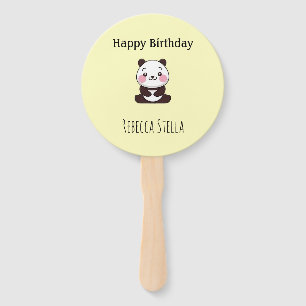 Éventail Joyeux anniversaire ourson panda mignon jaune