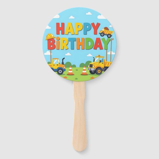 Éventail Joyeux anniversaire thème constructeur de bâtiment (Devant)