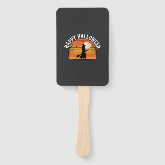 Éventail Joyeux Halloween Sorcière Coucher de soleil Design (Devant)