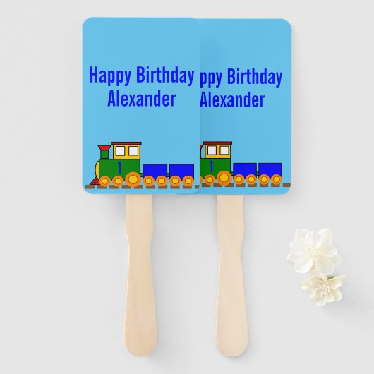 Éventail Joyeux train et nom d'anniversaire (Devant et derrière)