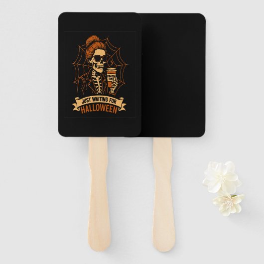 Éventail Just Waiting for Halloween Skeleton (Devant et derrière)
