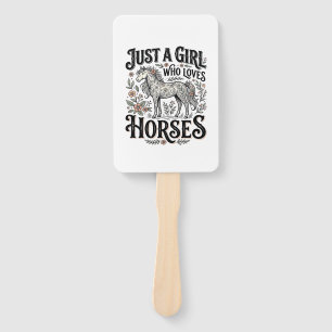 Éventail Juste une fille qui aime les chevaux dessin floral