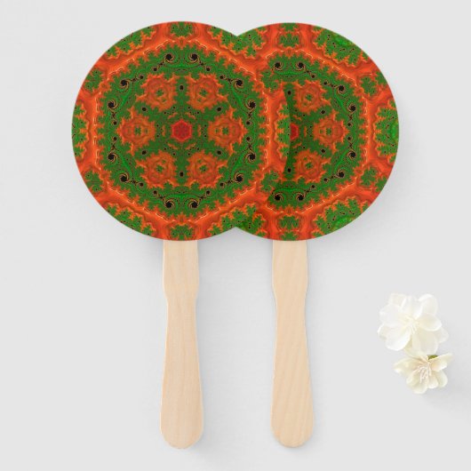 Éventail Kaleidoscope orange et vert Ensemble de ventilateu (Devant et derrière)