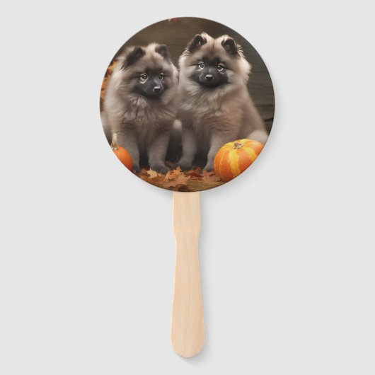 Éventail Keeshond Chiot Automne Citrouille délice (Devant)