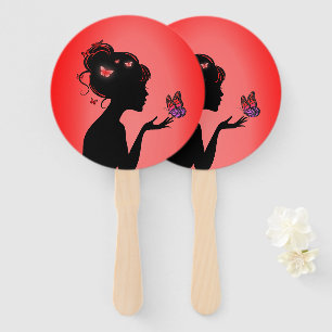 Éventail La femme papillons rouges