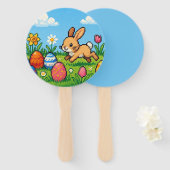 Éventail lapin de Pâques mignon 8 bits (Devant et derrière)