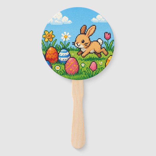 Éventail lapin de Pâques mignon 8 bits (Devant)