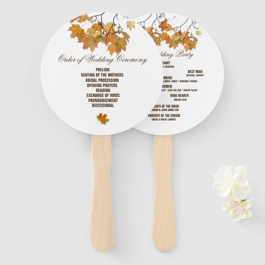 Éventail L'Automne Artistique Feuilles Programme de Mariage (Devant et derrière)