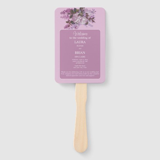 Éventail Lavande, Lilacs, Roses, Programme de mariage Venti (Devant)