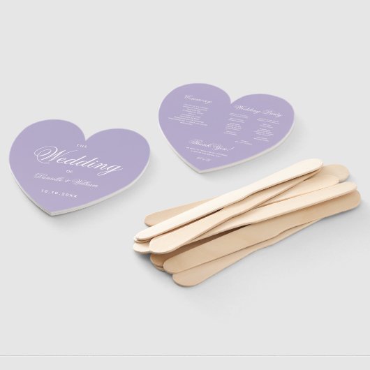 Éventail Lavender Heart Wedt Programme Purple White Script (Non-assemblé)