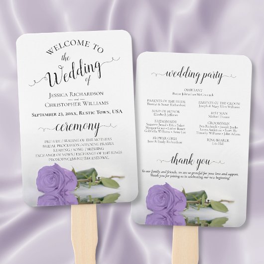 Éventail Lavender Purple Rose Élégant programme de mariage