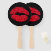 Éventail Lèvres de baiser rouge sur noir (Devant et derrière)