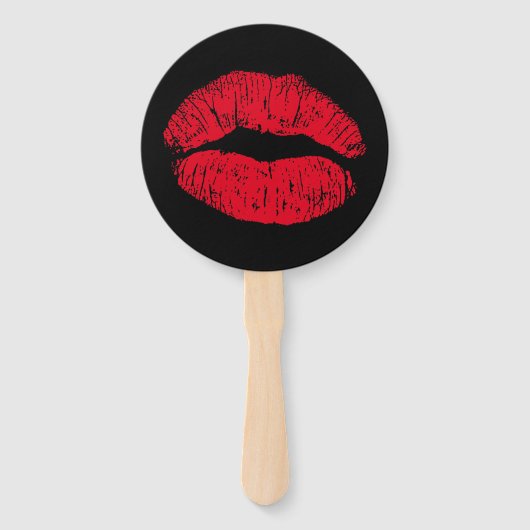 Éventail Lèvres de baiser rouge sur noir (Devant)