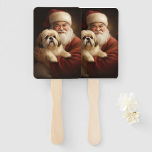 Éventail Lhasa Apso avec le Père Noël Festif de Noël