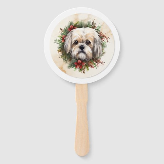 Éventail Lhasa Apso Christmas Wreath Festive Pup (Devant)