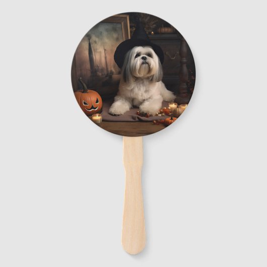 Éventail Lhasa Apso Citrouille Halloween effrayant (Dos)