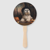 Éventail Lhasa Apso Citrouilles Halloween Épouvantable (Devant)
