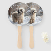 Éventail Lhassa Apso Laisse Neige Noël (Devant et derrière)