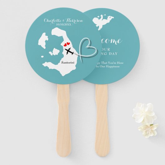 Éventail Lieu de mariage Santorin (Devant et derrière)