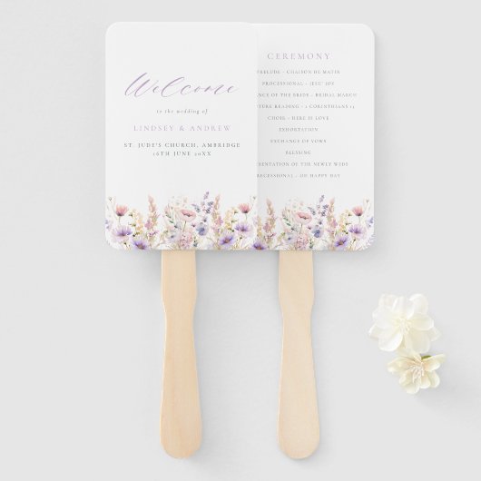 Éventail Lilac Programme de mariage Fleur sauvage (Devant et derrière)