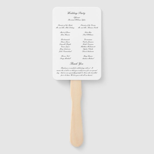 Éventail Lily Simple Classique Élégant Programme Mariage (Dos)