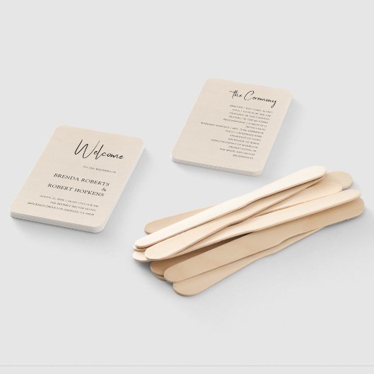 Éventail Linge beige Simple Script noir Ventilateur à main  (Non-assemblé)