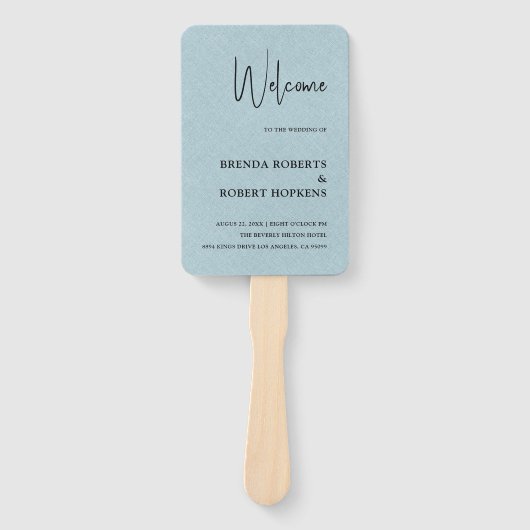 Éventail Linge bleu Simple Script noir Ventilateur à main M (Devant)