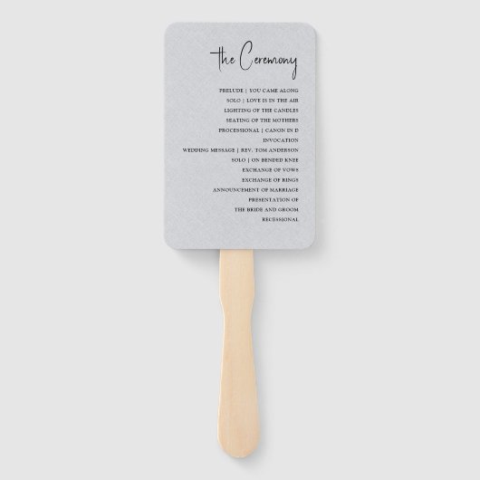 Éventail Linge gris Simple Script noir Mariage Ventilateur (Dos)