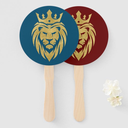 Éventail Lion Avec Couronne - Style Or 3 (Devant et derrière)