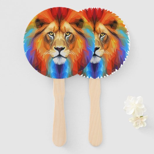 Éventail Lion coloré (Devant et derrière)