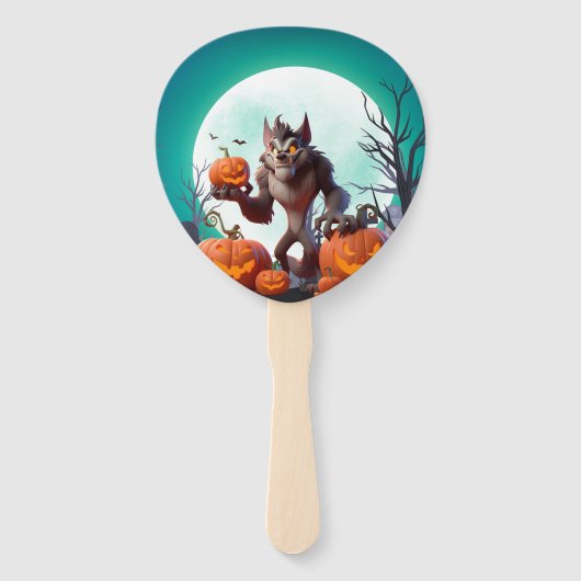Éventail Loup-garou d'Halloween et citrouilles (Devant)