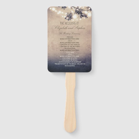 Éventail Lumières et directions Programme de mariage rustiq (Devant)