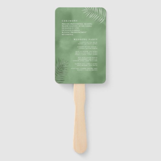 Éventail Lush Palm Leaf Wedding Programme Moss Green ID956 (Dos)