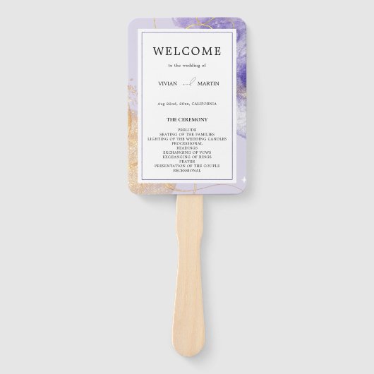 Éventail Luxe Purple & Golden Abstrait Wedding Programme (Devant)