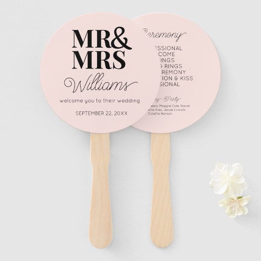 Éventail M. & Mme Elegant Programme de Mariage minimaliste  (Devant et derrière)