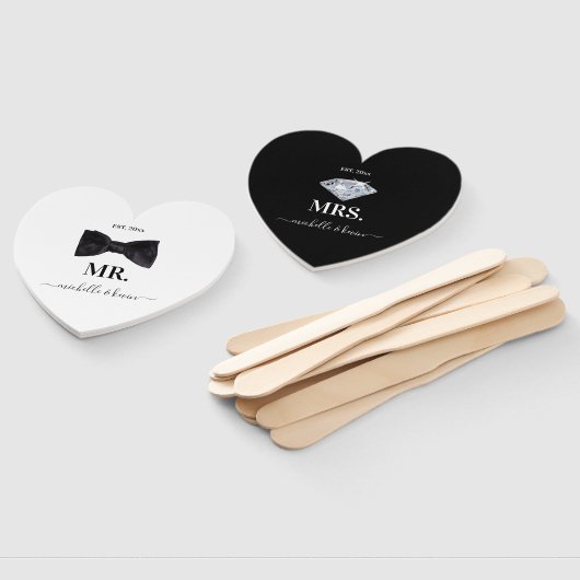 Éventail M. & Mme Mariage noir et blanc (Non-assemblé)