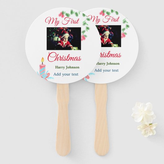 Éventail Ma première bougie de Noël ajouter nom photo bébé  (Devant et derrière)
