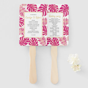 Éventail Magenta tropical et programme de mariage feuille d